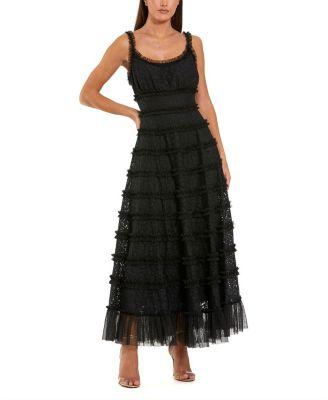 Sleeveless Lace A Line Midi Dress With Ruffles by MAC DUGGAL