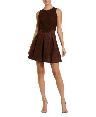 Sleeveless Mesh And Suede A Line Mini Dress by MAC DUGGAL