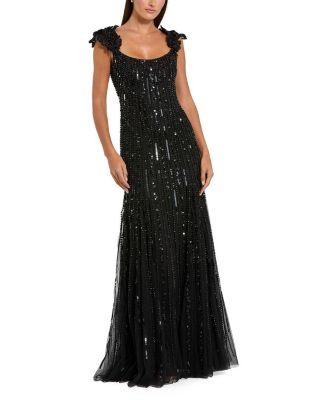Sleeveless Mesh Gown with Floral Shoulder Detail by MAC DUGGAL