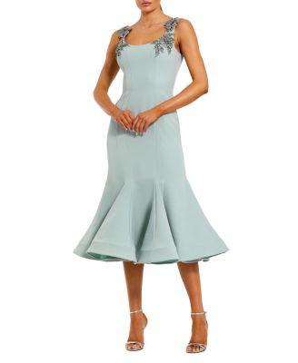 Sleeveless Midi Dress with Floral Embellishments by MAC DUGGAL