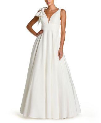Sleeveless Plunge Neck Ball Gown with Bow Detail by MAC DUGGAL