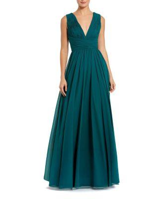 Sleeveless Ruched V Neck Chiffon Gown by MAC DUGGAL