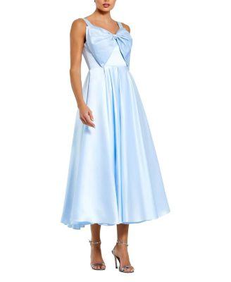 Sleeveless Satin Midi Dress with Bow Detail by MAC DUGGAL