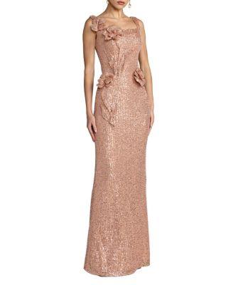 Sleeveless Sequin Column Gown With 3D Flowers by MAC DUGGAL