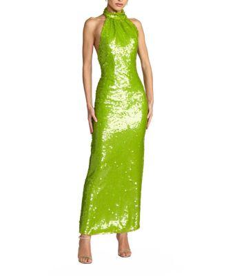 Sleeveless Sequin Halter Cowl Back Ankle Dress by MAC DUGGAL
