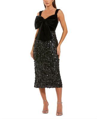 Sleeveless Sequin Midi Dress With Velvet Bow by MAC DUGGAL