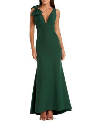 Sleeveless V Neck Bow Detail Mermaid Gown by MAC DUGGAL