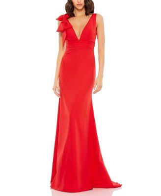Sleeveless V Neck Bow Detail Mermaid Gown by MAC DUGGAL
