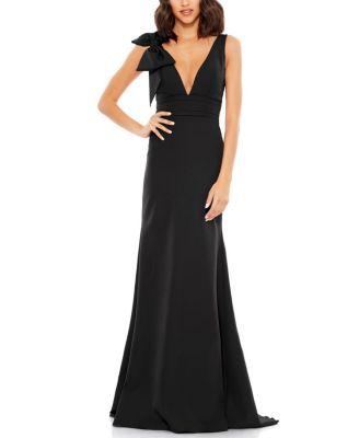 Sleeveless V Neck Bow Detail Mermaid Gown by MAC DUGGAL