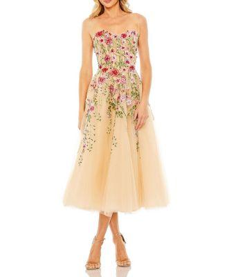 Slim Strap Sheer Bustier Embroidered Dress by MAC DUGGAL