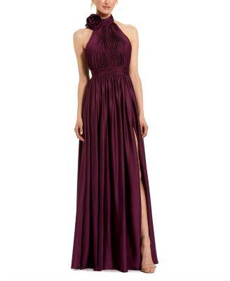 Soft Tie Halter Neck High Slit Gown by MAC DUGGAL