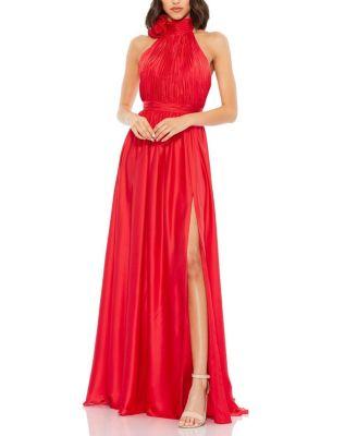 Soft Tie Halter Neck High Slit Gown by MAC DUGGAL