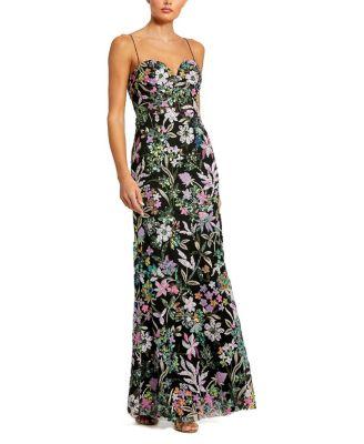 Spaghetti Strap Bustier Embroidered Applique Gown by MAC DUGGAL