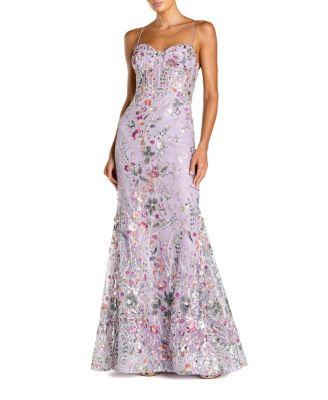 Spaghetti Strap Floral Embroidered Trumpet Gown by MAC DUGGAL