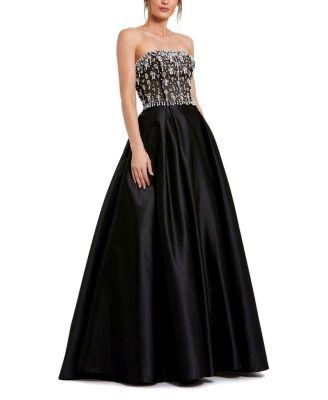 Strapless Beaded Embellished Top Satin Ballgown by MAC DUGGAL