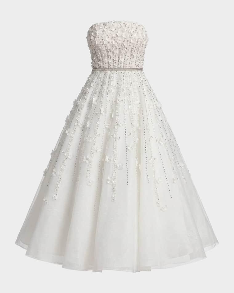 Strapless Beaded Fit-&-Flare Midi Dress by MAC DUGGAL