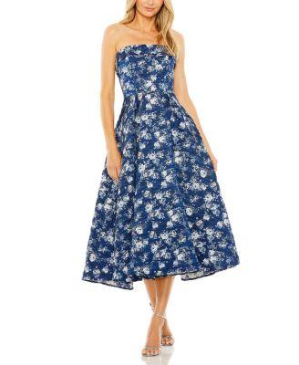 Strapless Brocade Midi Dress by MAC DUGGAL