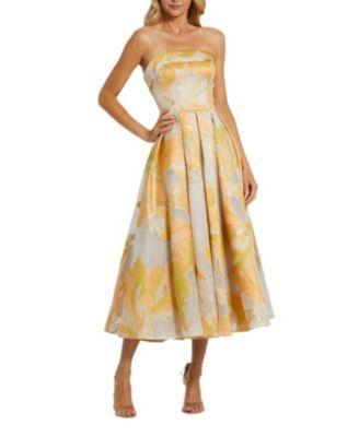 Strapless Brocade Midi Dress with Pockets by MAC DUGGAL