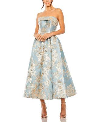Strapless Brocade Midi Dress with Pockets by MAC DUGGAL