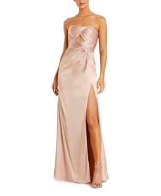 Strapless Charmeuse Wrap Gown with Cutout Detail by MAC DUGGAL