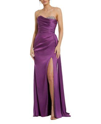 Strapless Embellished Sweetheart Neckline Satin Gown by MAC DUGGAL