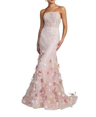 Strapless Embroidery Mermaid Gown with 3D Flowers by MAC DUGGAL
