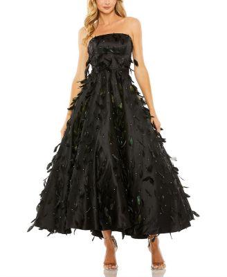 Strapless Feather Embellished Ball Gown by MAC DUGGAL