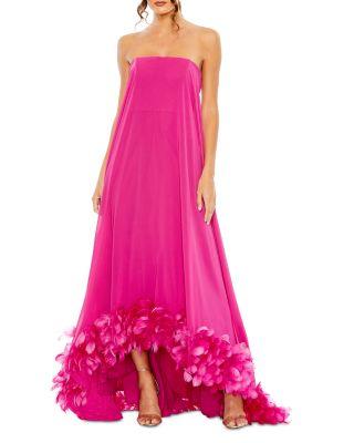 Strapless Flared Feather Hem Gown by MAC DUGGAL
