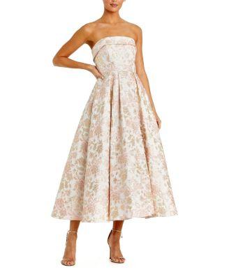 Strapless Floral Brocade A Line Midi Dress by MAC DUGGAL