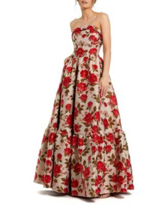 Strapless Floral Brocade Ruffle Hem Detail Gown by MAC DUGGAL