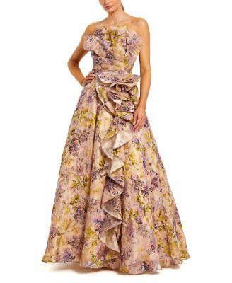 Strapless Floral Jacquard Ballgown by MAC DUGGAL