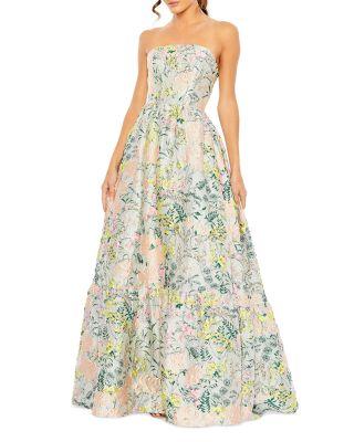 Strapless Floral Jacquard Gown by MAC DUGGAL