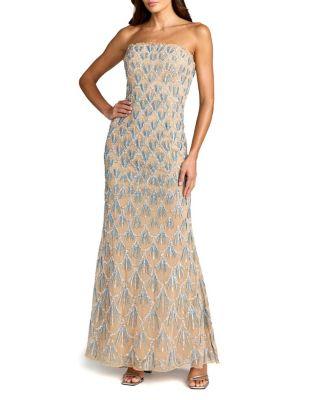 Strapless Hand Beaded Mesh Mermaid Gown by MAC DUGGAL