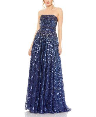 Strapless Hand Embellished Beaded A Line Gown by MAC DUGGAL