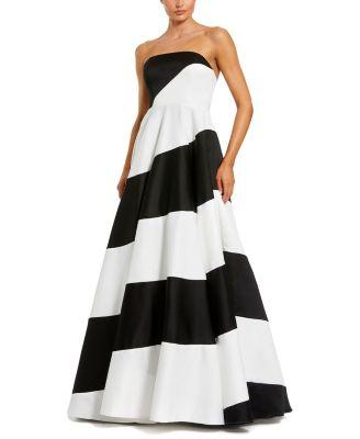 Strapless Satin Ballgown with Bold Colorblock Stripes by MAC DUGGAL