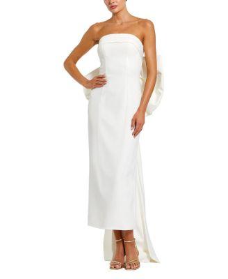 Strapless Satin Column Ankle Dress with Bow Detail by MAC DUGGAL