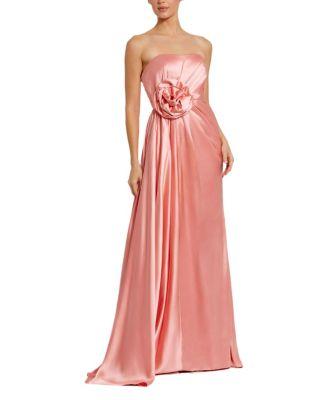 Strapless Satin Gown with 3D Flower by MAC DUGGAL