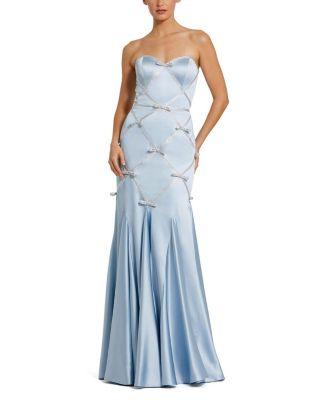 Strapless Satin Mermaid Gown with Bow Details by MAC DUGGAL