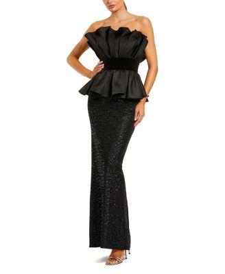 Strapless Satin Peplum Top With Sequin Skirt Gown by MAC DUGGAL