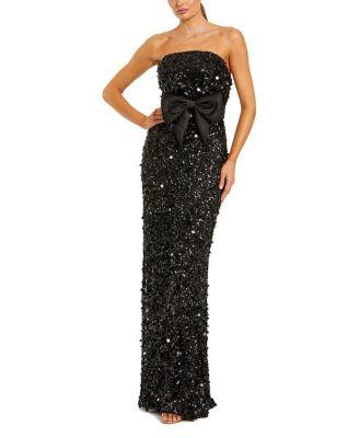 Strapless Sequin Column Evening Gown With Bow by MAC DUGGAL