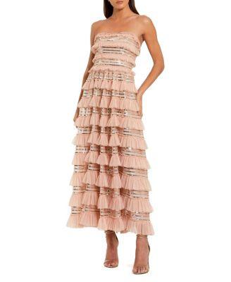 Strapless Sequin Micro Ruffle Maxi Dress by MAC DUGGAL