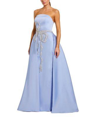 Strapless Stretch Satin Column Gown With Overskirt by MAC DUGGAL