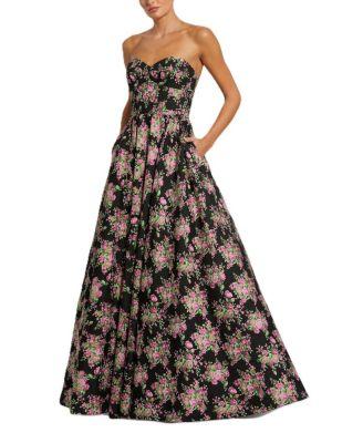 Strapless Sweetheart Brocade Floral A Line Gown by MAC DUGGAL