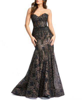 Strapless Sweetheart Lace Embellished Beaded Trumpet Gown by MAC DUGGAL