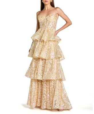 Strapless Sweetheart Neck Tiered Ruffle Gown by MAC DUGGAL