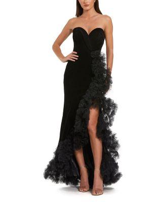 Strapless Velvet Mermaid Gown with Ruffle Slit by MAC DUGGAL