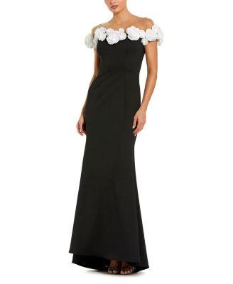 Stretch Crepe Mermaid Gown with 3D Flowers by MAC DUGGAL