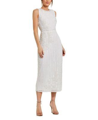 Striped Floral Embellished Sleeveless Midi Dress by MAC DUGGAL