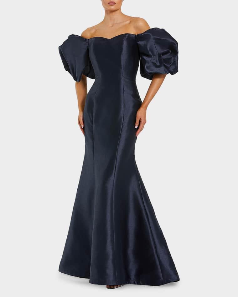 Sweetheart Off-The-Shoulder Puff-Sleeve Gown by MAC DUGGAL