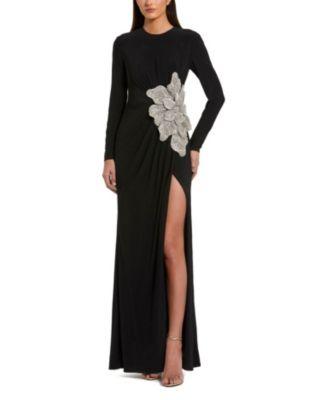 Thigh High Slit Embellished Flower Detail Jersey Gown by MAC DUGGAL